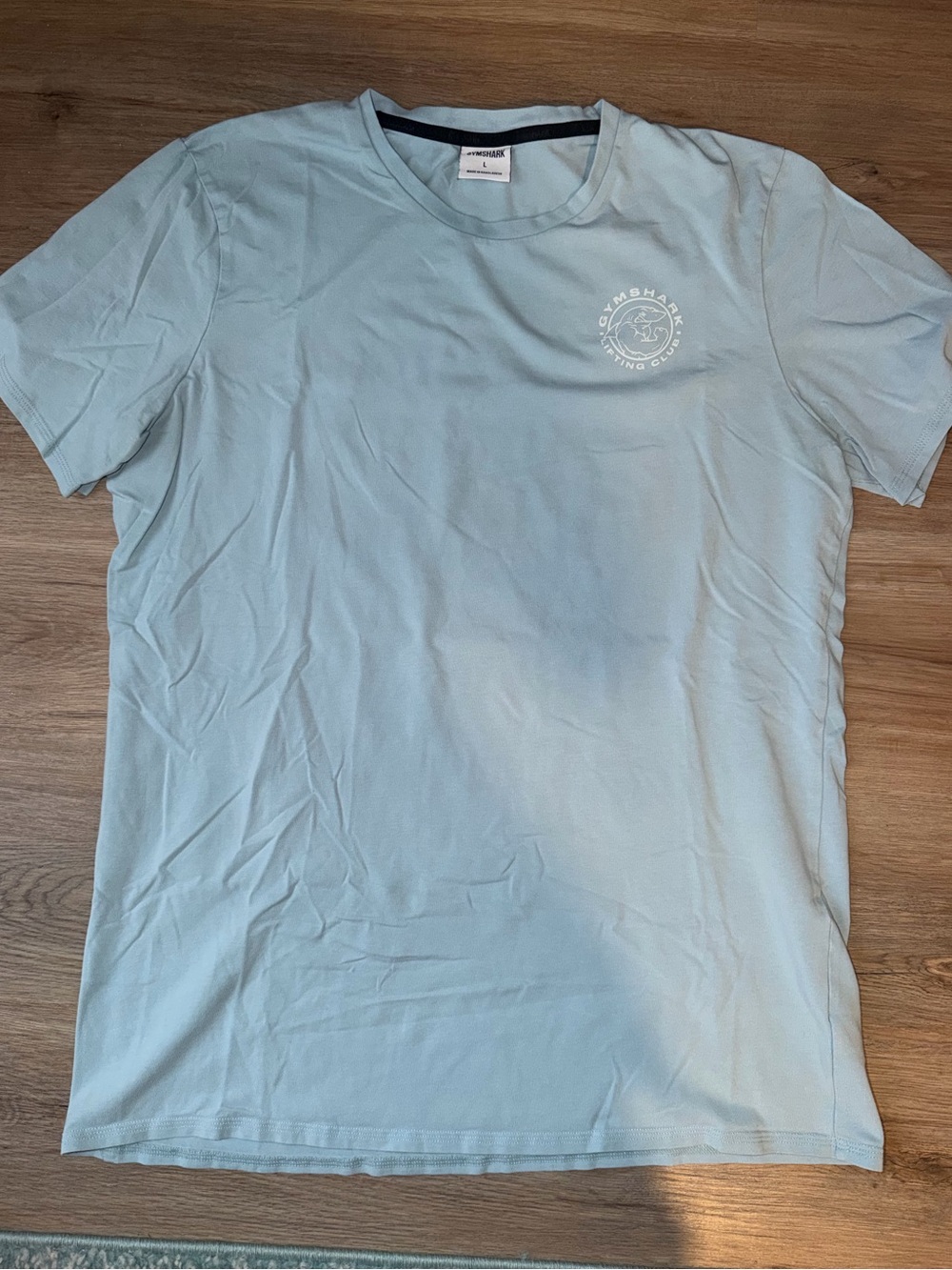 Gymshark Men’s Pale Blue Crew Neck Tee with Logo